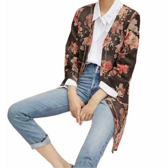 😍HOST PICK ANTHROPOLOGIE SOLITAIRE FAUX SUEDE FLORAL DUSTER/JACKET/COAT - Picture 4 of 11